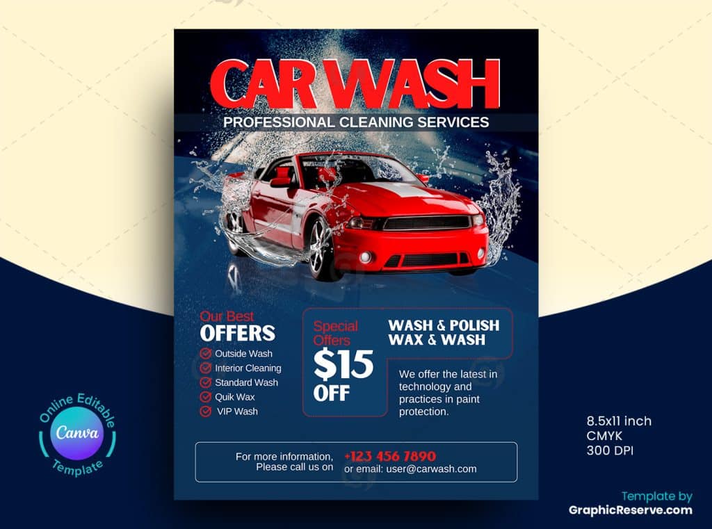 Car Wash Pricing EDDM Canva File Graphic Reserve