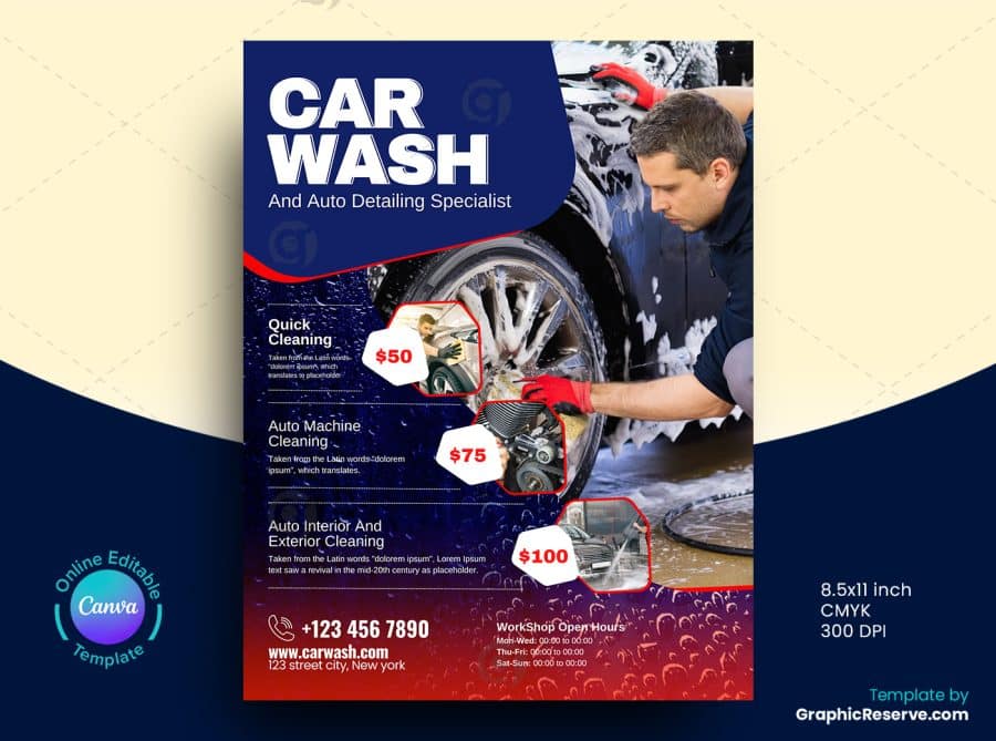 Car Wash Pricing EDDM Canva File Graphic Reserve