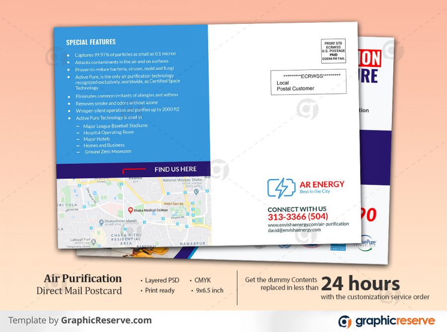 Air Surface Purification Service Eddm Postcard design