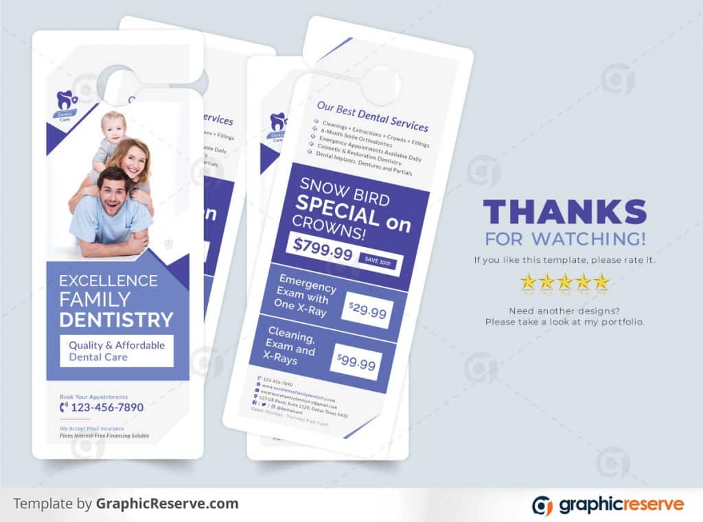 Dental Promotional Door Hanger template by stockhero on Graphic Reserve Dental Door Hanger v3