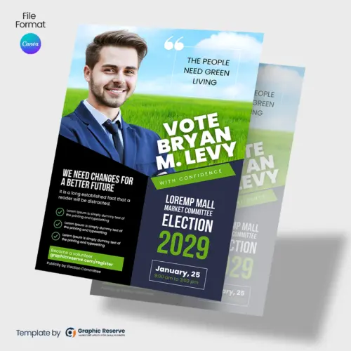 Green Political Flyer Template for Market Committee Election – Editable in Canva