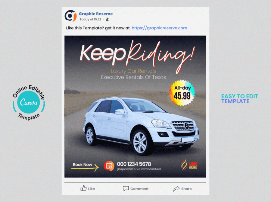 Car Rental Social Media Post Canva Animated Design Template