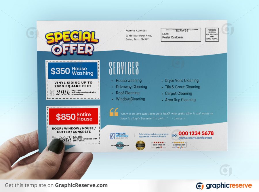 43793 Pressure Washing EDDM Mailer Postcard Canva template P2