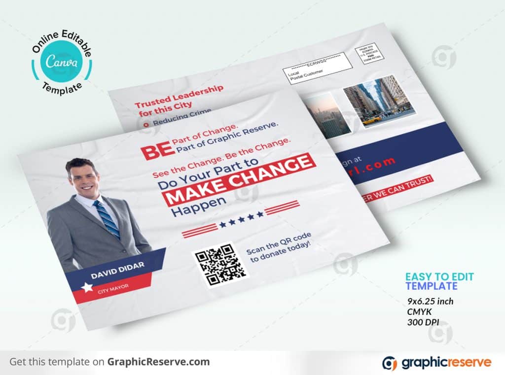 43826 Political Election Campaign EDDM Mailer Postcard Canva template P1 2