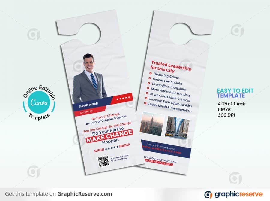 Political Election Campaign Door Hanger Canva template P1
