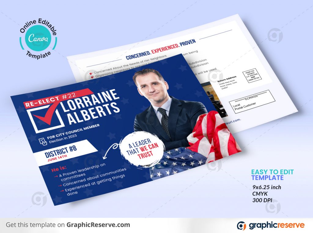 43850 Political Re Election Direct Mail EDDM Postcard Canva template