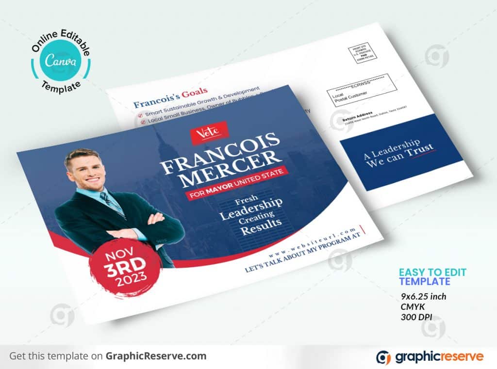 44194 Political Candidate Direct Mail EDDM Postcard Canva template P1