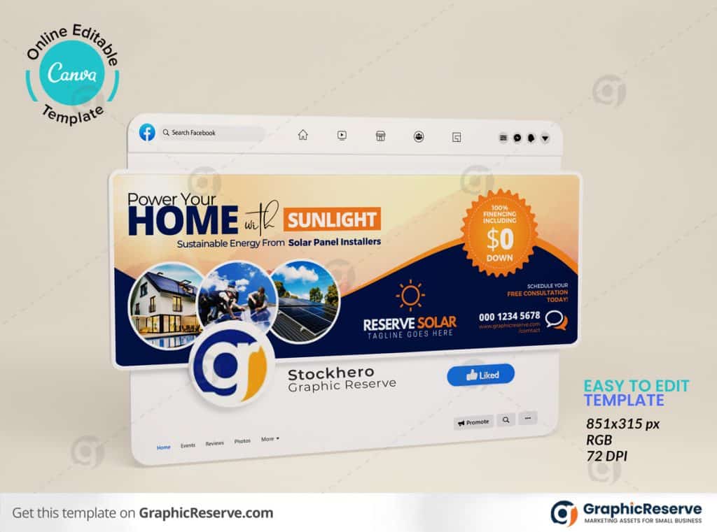 Solar Product Marketing Facebook Cover Design Canva template