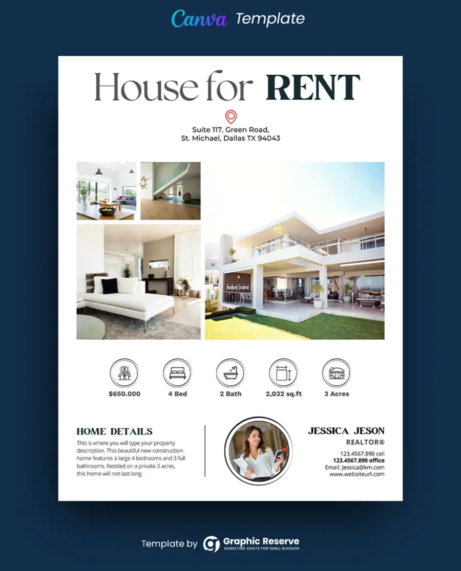 House for Rent Real Estate Flyer Design (Canva template)
