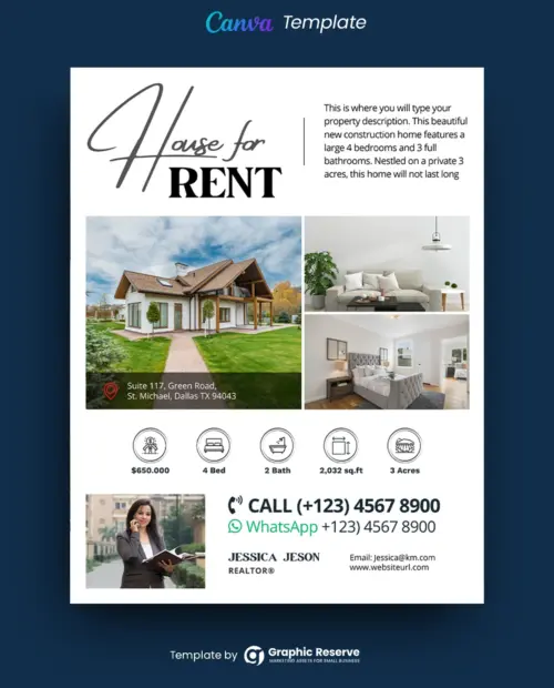 House for Rent Real Estate Flyer Design (Canva template)