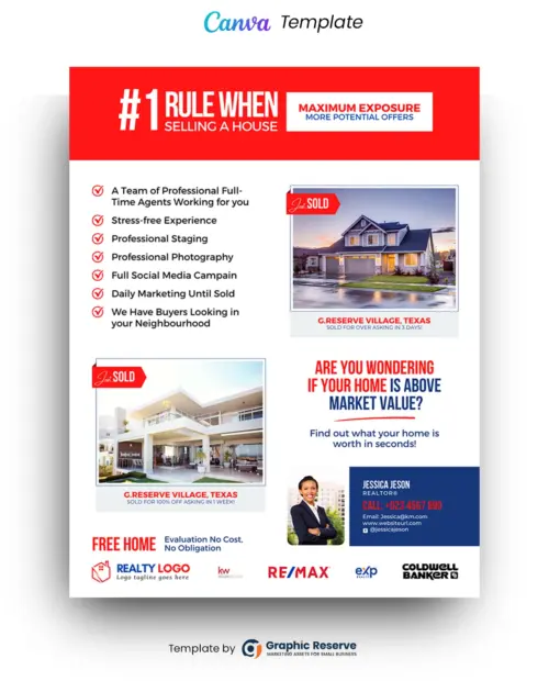 Selling A House Marketing Flyer Design for Real Estate Agents (Canva template)