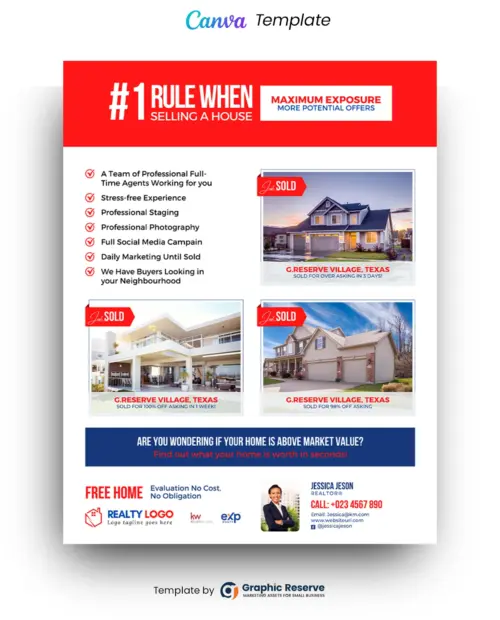Selling A House Marketing Flyer Design for Real Estate Agents (Canva template)