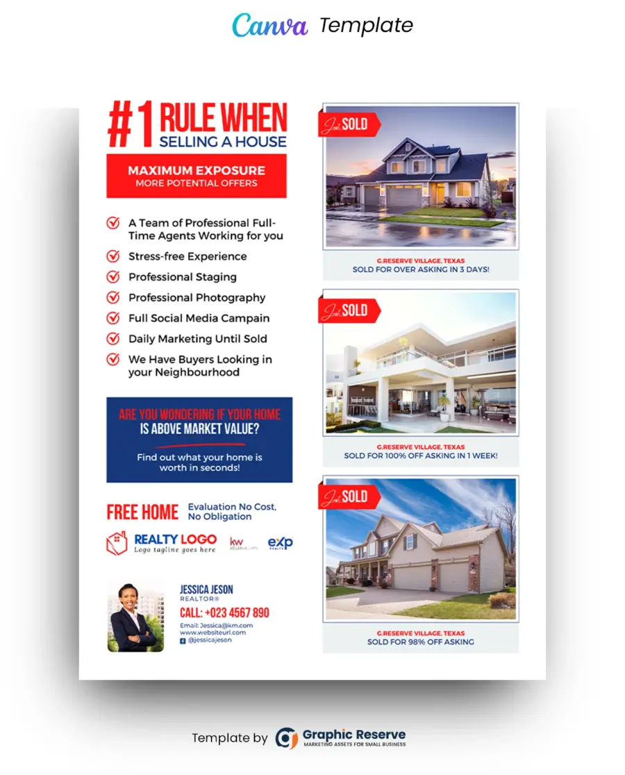 Selling A House Marketing Flyer Design for Real Estate Agents (Canva template)