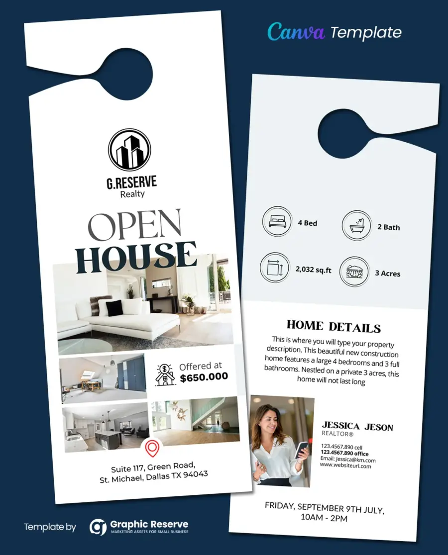 Open House Real Estate Door Hanger Design (Canva template)