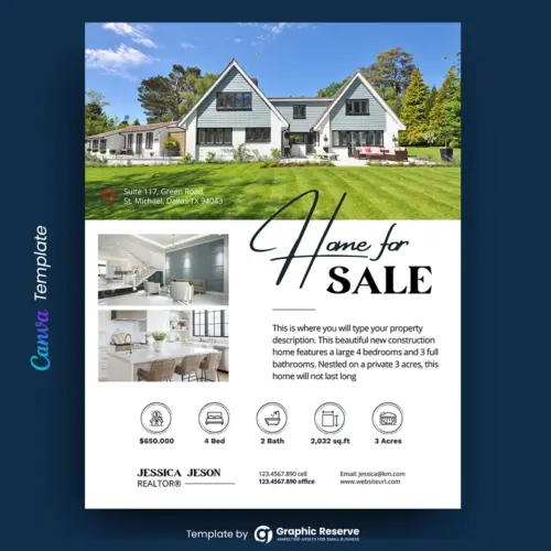 Home for Sale Real Estate Flyer Design (Canva template)