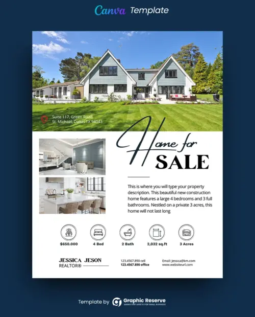 Home for Sale Real Estate Flyer Design (Canva template)