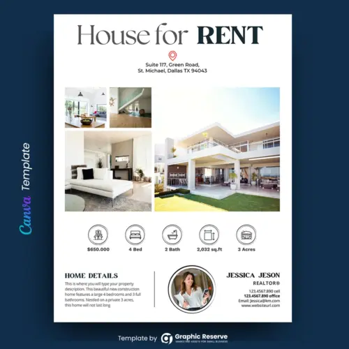 House for Rent Real Estate Flyer Design (Canva template)