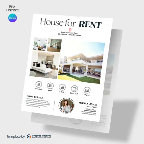 House for Rent Real Estate Flyer Design (Canva template)