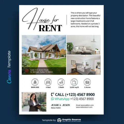 House for Rent Real Estate Flyer Design (Canva template)