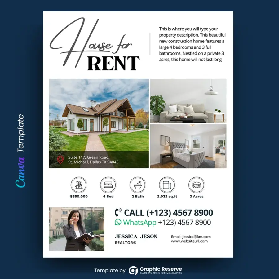 House for Rent Real Estate Flyer Design (Canva template)