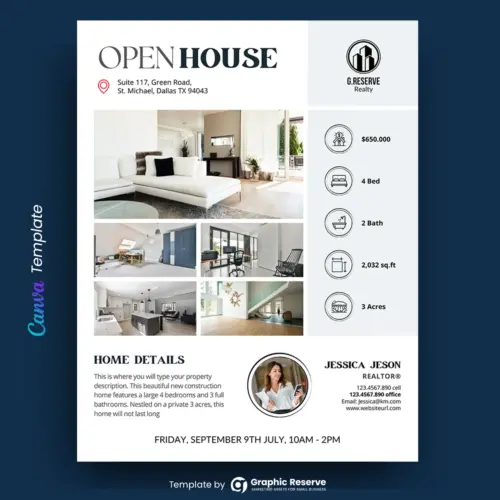 Open House Real Estate Flyer Design (Canva template)