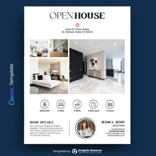 Open House Real Estate Flyer Design (Canva template)