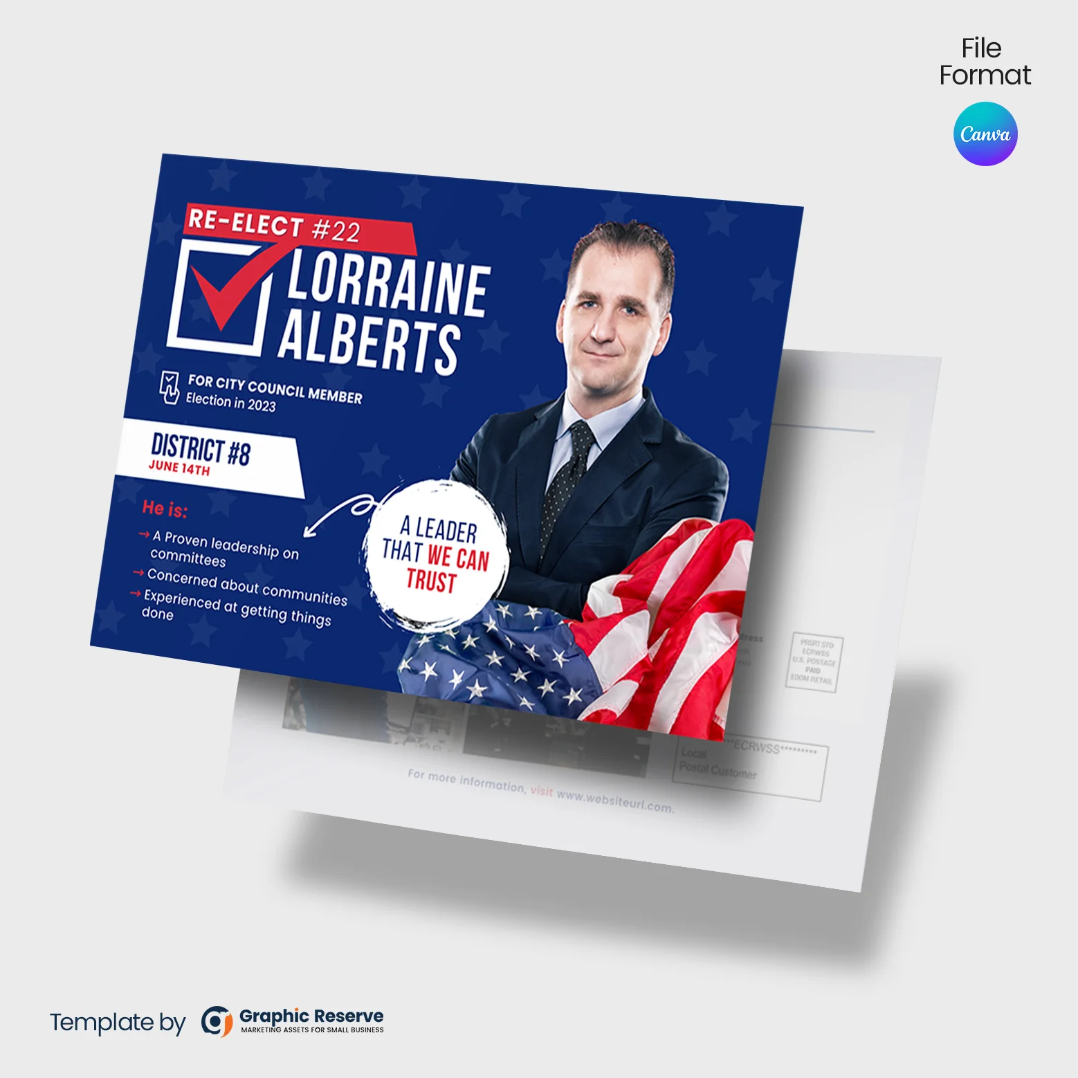 Political Re-Election Direct Mail EDDM Postcard (Canva template)