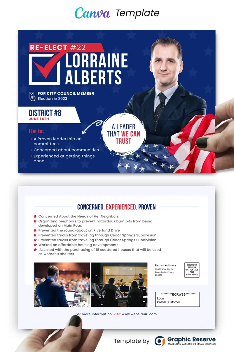 Political Re-Election Direct Mail EDDM Postcard (Canva template)