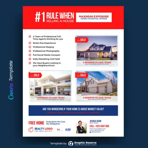 Selling A House Marketing Flyer Design for Real Estate Agents (Canva template)