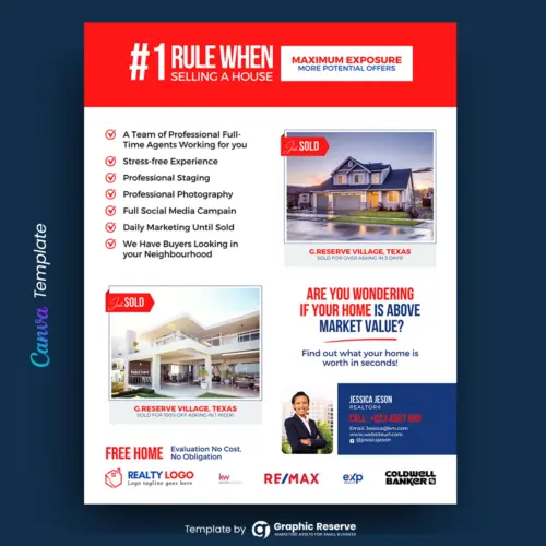 Selling A House Marketing Flyer Design for Real Estate Agents (Canva template)