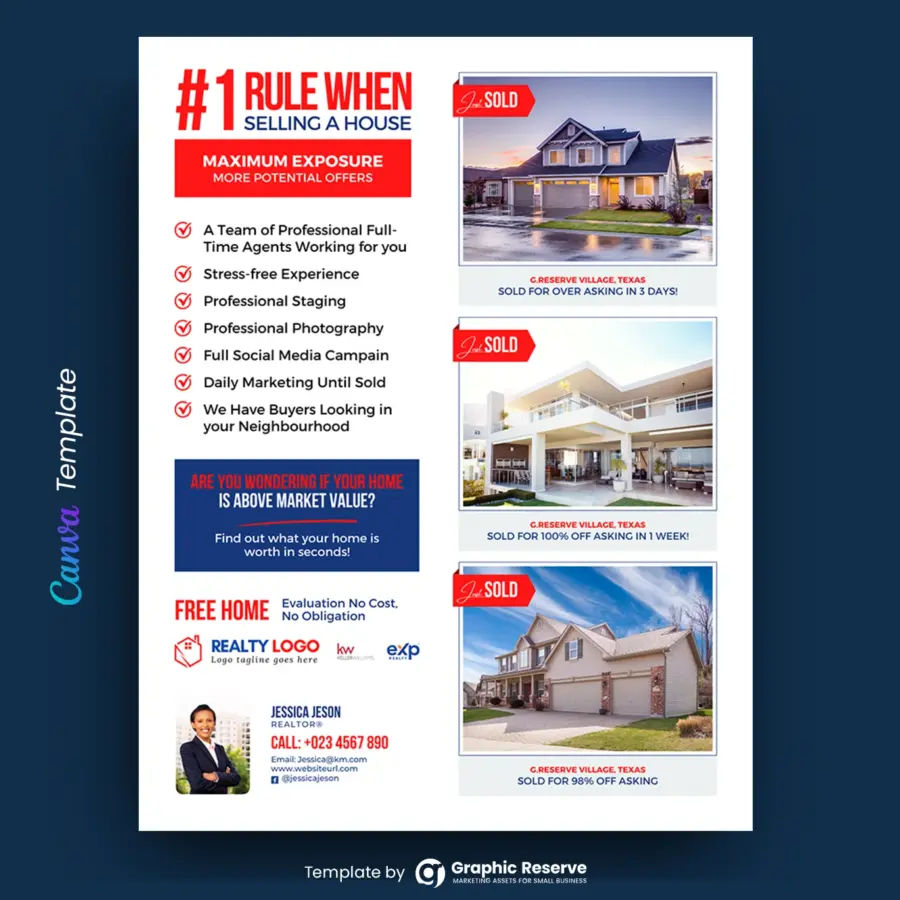 Selling A House Marketing Flyer Design for Real Estate Agents (Canva template)