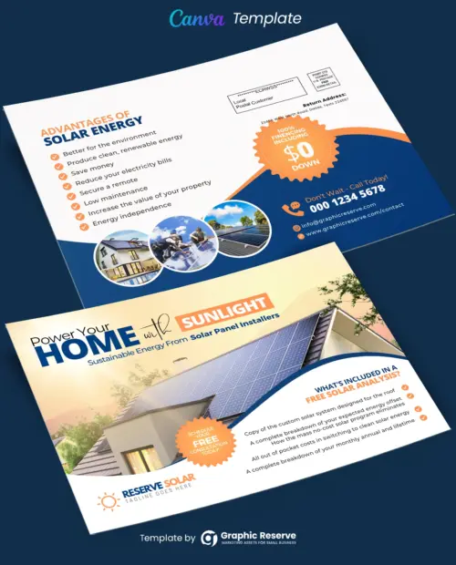 Solar Direct Mail Marketing EDDM Mailer Design Canva Template