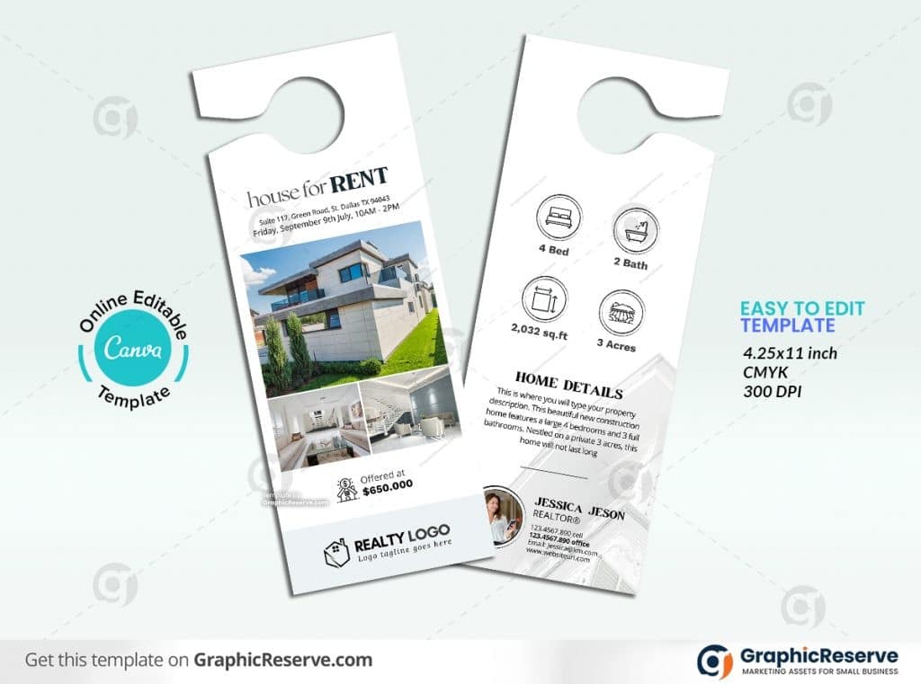 House for Rent Real Estate Door Hanger Design