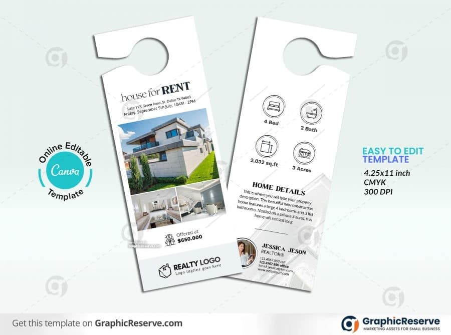 House for Rent Real Estate Door Hanger Design