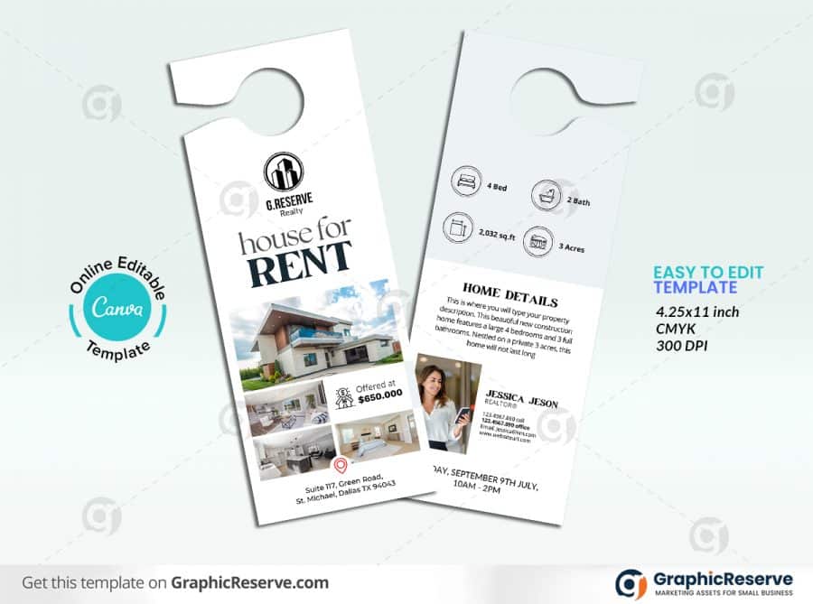 House for Rent Real Estate Door Hanger Design