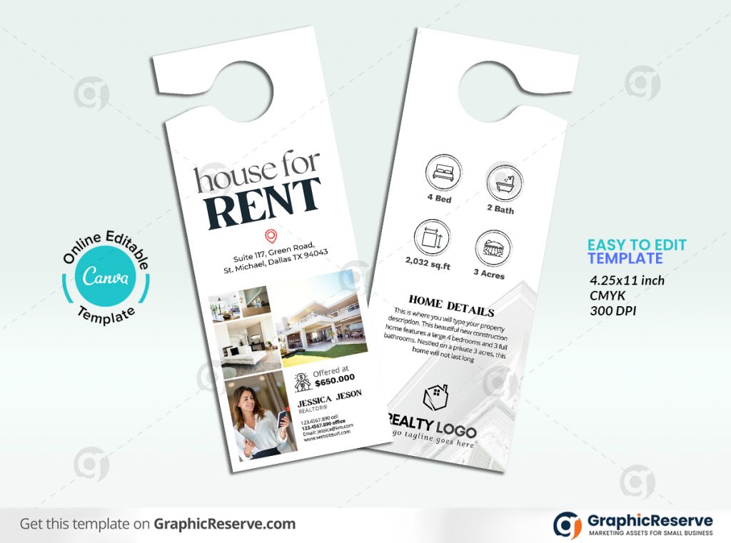 House for Rent Real Estate Door Hanger Design