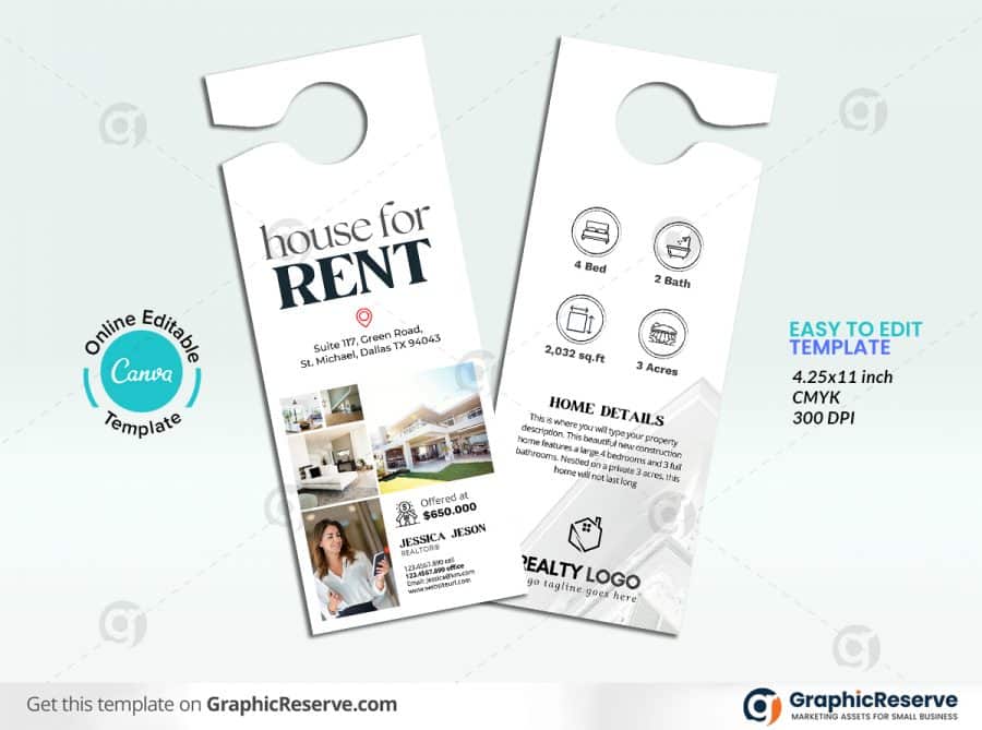House for Rent Real Estate Door Hanger Design