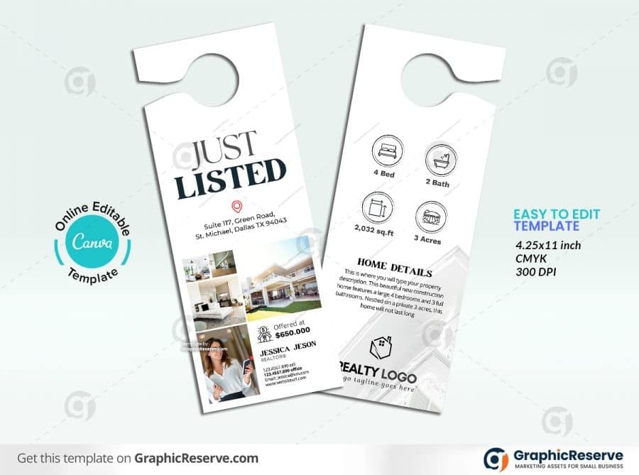 Just Listed Real Estate Door Hanger Design