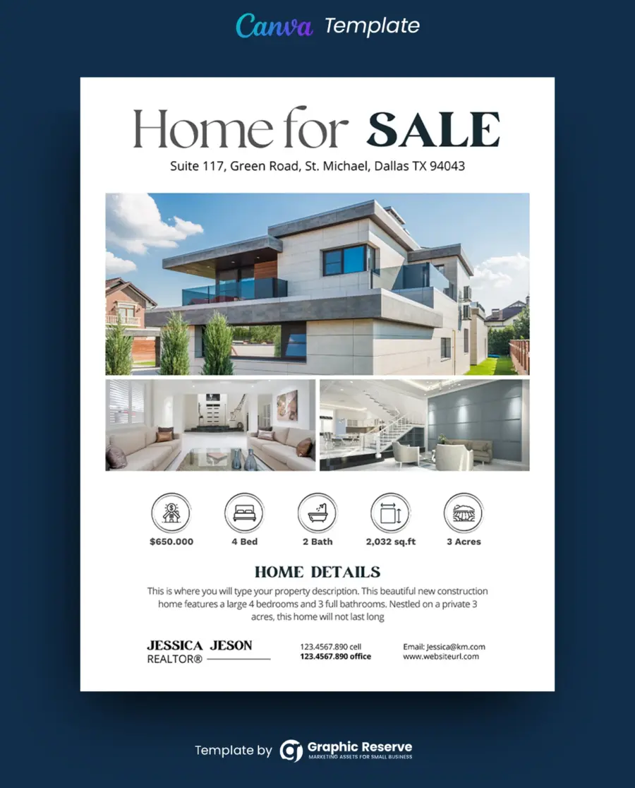 Home for Sale Real Estate Flyer Design (Canva template)