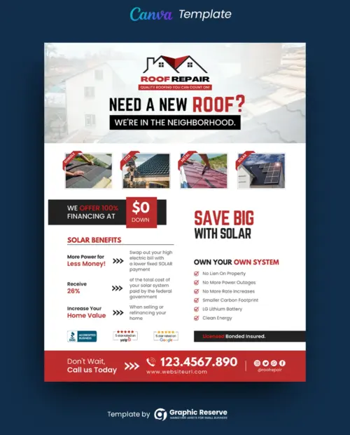 Roof Repairing Service Flyer Design (Canva template)