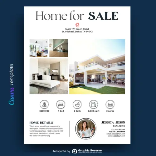 Home for Sale Real Estate Flyer Design (Canva template)