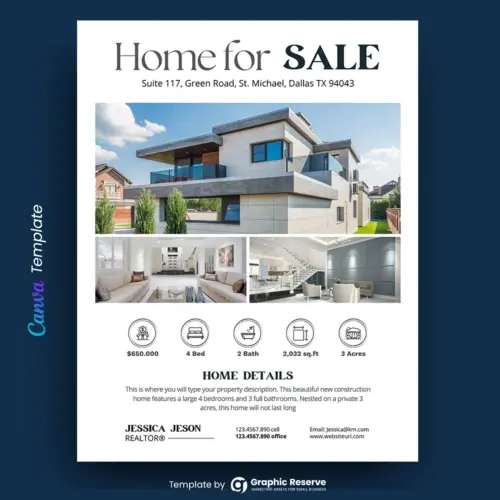 Home for Sale Real Estate Flyer Design (Canva template)