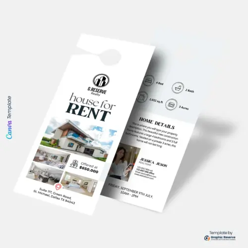 House for Rent Real Estate Door Hanger Design (Canva Template)
