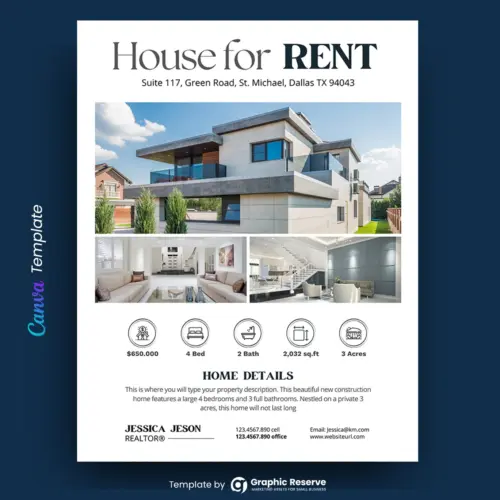 House for Rent Real Estate Flyer Design (Canva template)