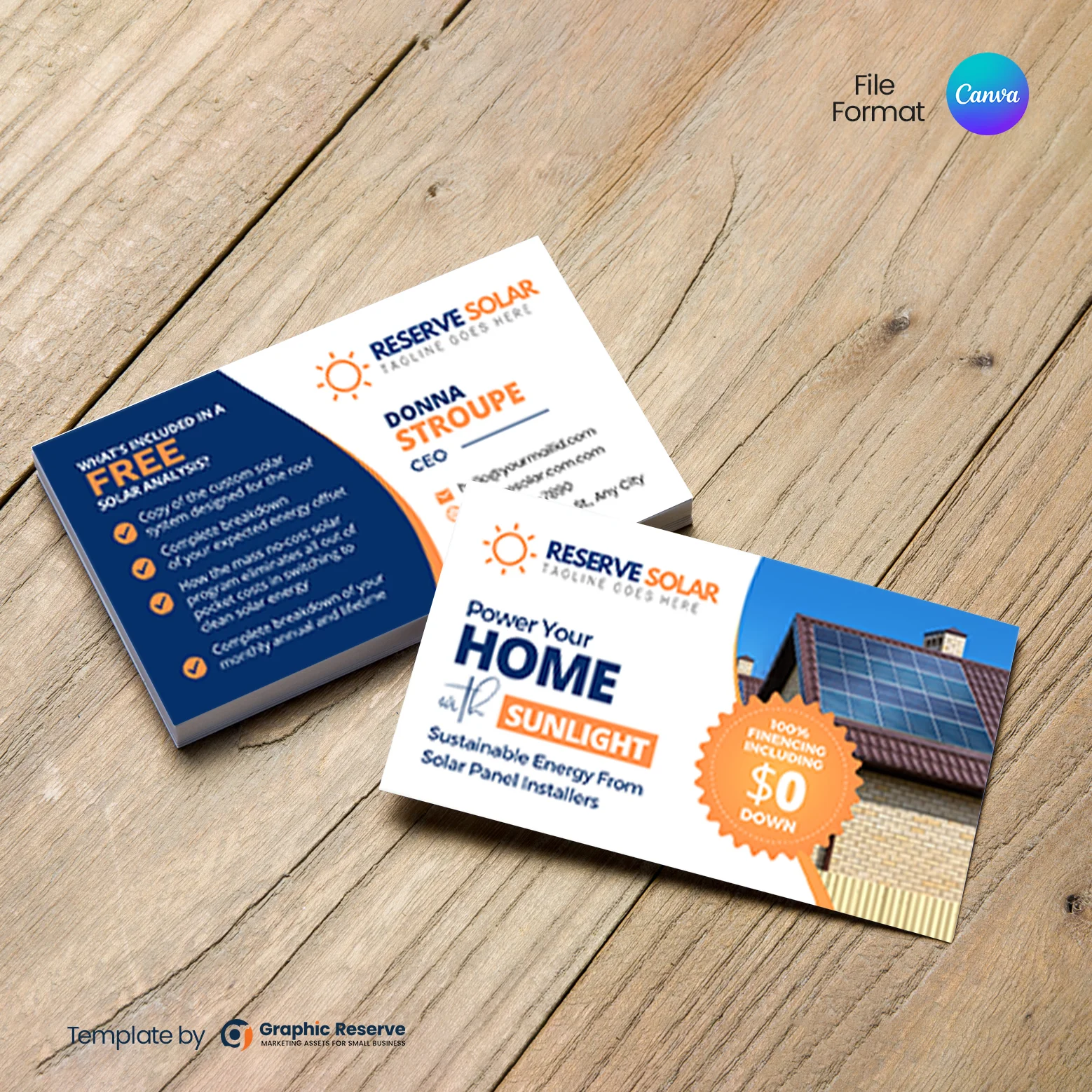 Solar Service Marketing Business Card Design (Canva template