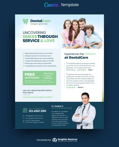 Dental Service Offer Flyer Design Canva template