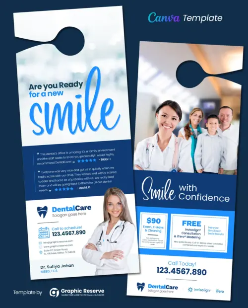 Dental Coupon Door Hanger Canva template