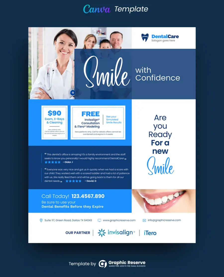 Dental Coupon Flyer Design Canva template