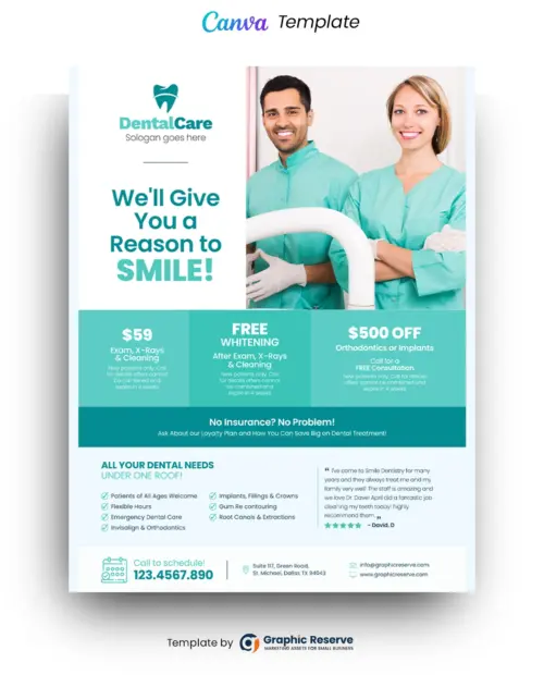 Dental Coupon Flyer Design Canva template