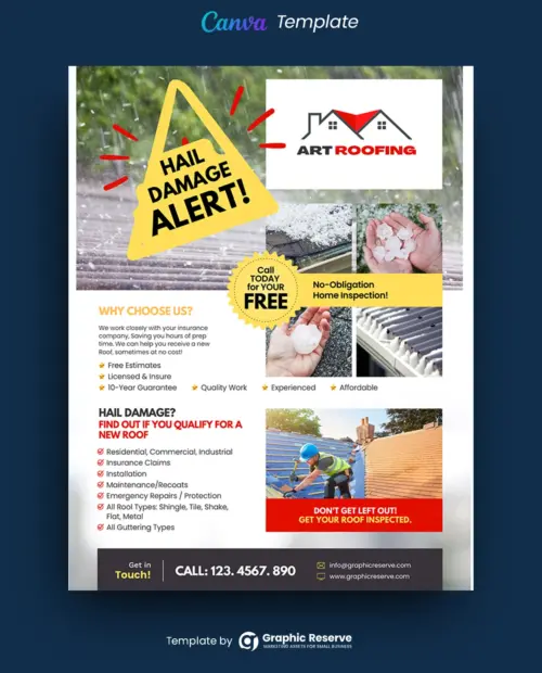 Hail Damage Alert Roofing Flyer Canva template